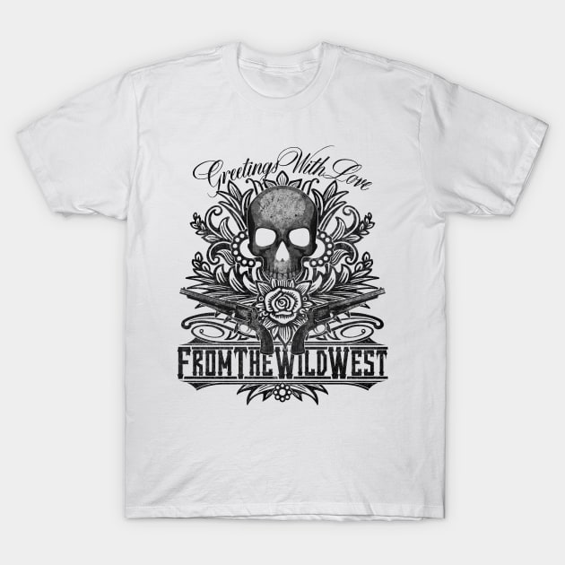 Wild West Skull & Guns T-Shirt by Drop23